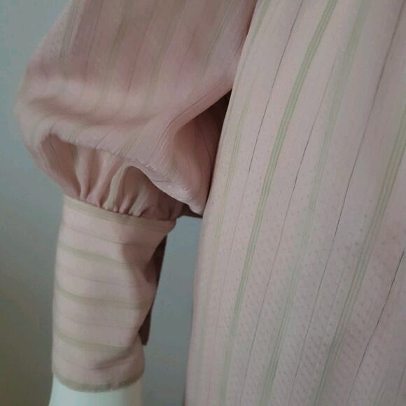 Donna Morgan Non Stop Sheer Pink Midi Dress Sz. S Chiffon Union Made Long Sleeve - Picture 6 of 11